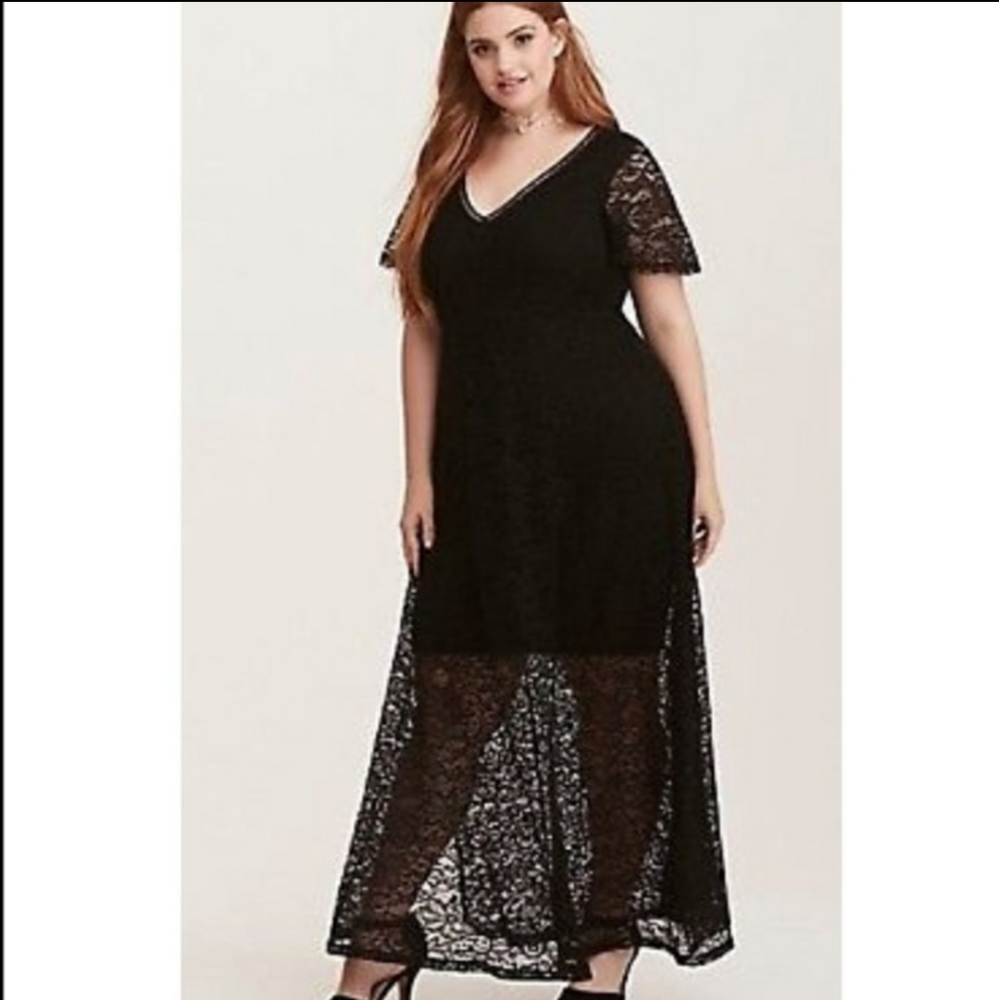 SOLD Torrid black lace v-neck maxi dress 18